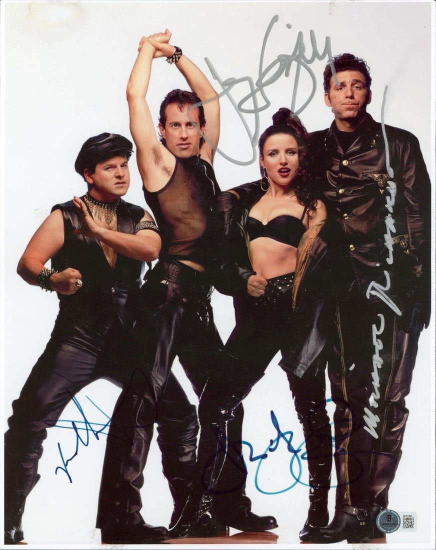 11x14 Seinfeld Cast Signed Photo Beckett Authenticated: 11x14 Seinfeld Cast Signed Photo Beckett Authenticated Original 11x14 photograph from Seinfeld, personally signed by Jerry Seinfeld, Jason Alexander, Michael Richards, and Julia Louis-Dreyfus. The pho