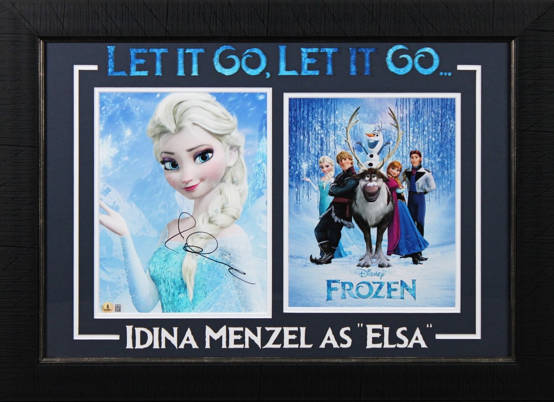 Idina Menzel Frozen Signed 8x10 Framed Photo BAS Certified: Idina Menzel Frozen Signed 8x10 Framed Photo BAS Certified Celebrate the magic of Disney's Frozen with this authentic, autographed 8x10 framed photograph of Idina Menzel, the voice of Elsa. This stunn