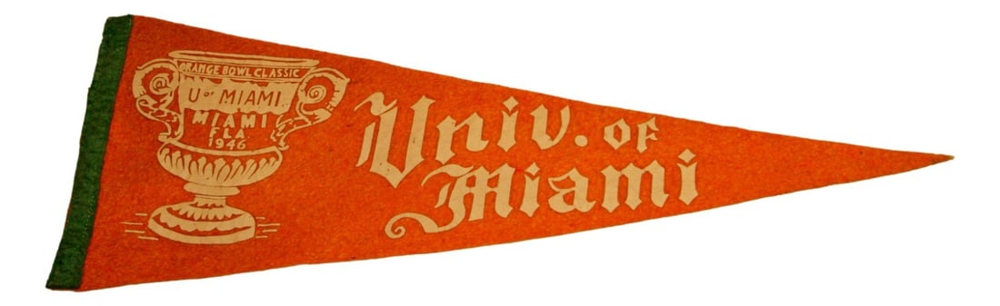 1946 Miami Hurricanes Orange Bowl 28 Inch Vintage Football Pennant (1 of 4)