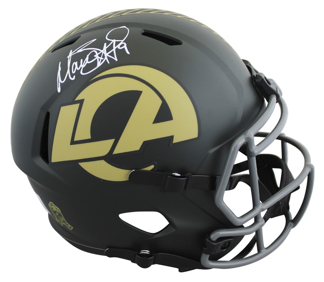 Matthew Stafford autographed Rams Salute To Service full size Speed replica helmet BAS: Matthew Stafford autographed Rams Salute To Service full size Speed replica helmet BAS Autographed full-size Speed replica helmet from the Los Angeles Rams, personally signed by Matthew Stafford. This