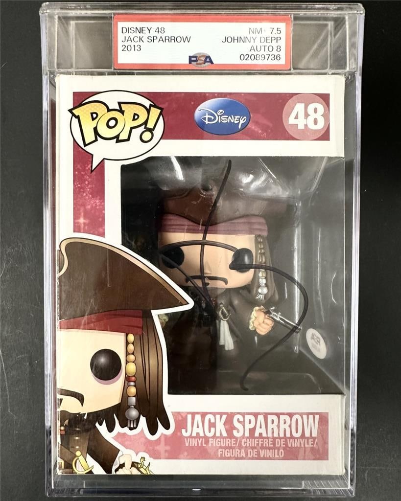 Johnny Depp Signed Jack Sparrow Funko Pop! #48 Beckett Authenticated: Johnny Depp Signed Jack Sparrow Funko Pop! #48 Beckett Authenticated This is a Johnny Depp signed Jack Sparrow Disney Funko Pop! figure, numbered #48. The item features an authentic signature from the
