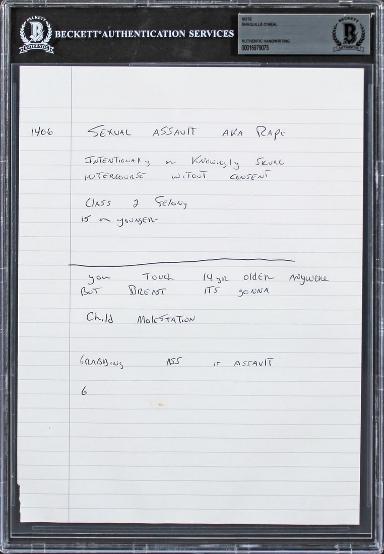 Shaquille O'Neal Handwritten Lakers Training Notes 8x10 Beckett Authenticated Slabbed (1 of 2)