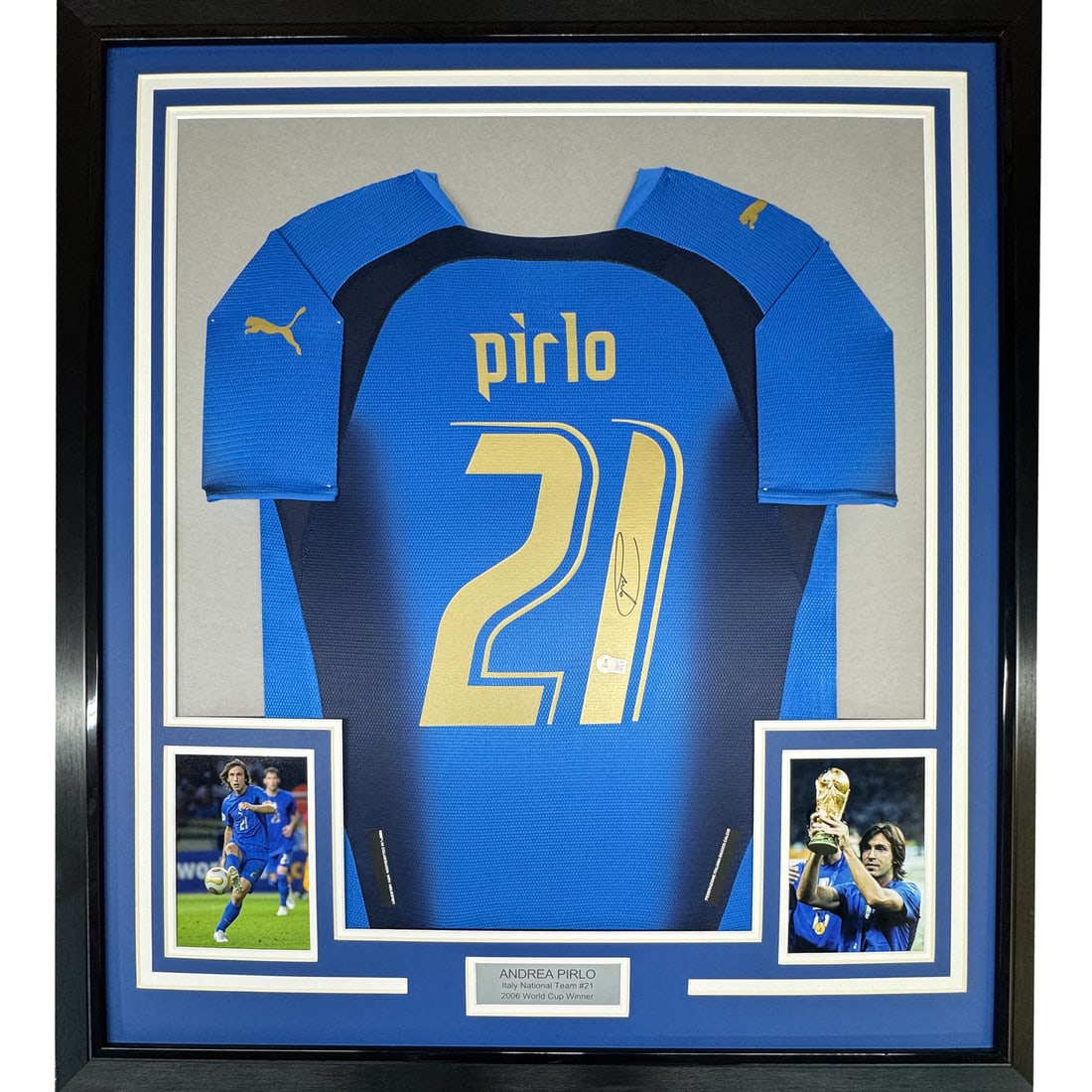 Framed Andrea Pirlo Signed Italy Jersey 35x39 Beckett Authenticated (1 of 2)
