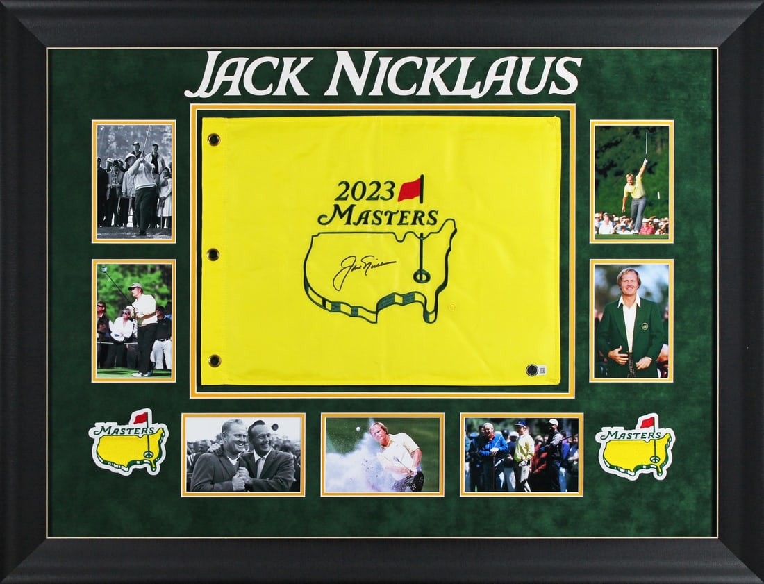 Framed 2023 Masters Pin Flag Signed by Jack Nicklaus Beckett COA (1 of 3)