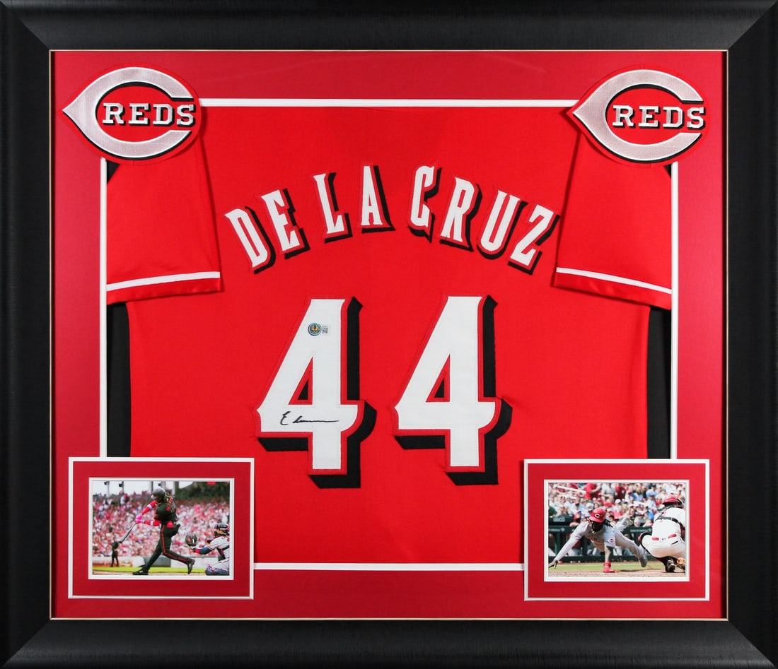 Elly De La Cruz Signed Framed Jersey Cincinnati Reds BAS Authenticated: Elly De La Cruz Signed Framed Jersey Cincinnati Reds BAS Authenticated Celebrate your love for baseball with this authentic signed red pro style framed jersey of Elly De La Cruz, a standout player for