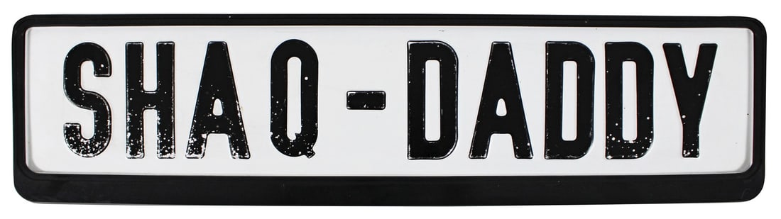 Beckett Witnessed Shaq Daddy Lakers plate signed by Shaquille O Neal: Beckett Witnessed Shaq Daddy Lakers plate signed by Shaquille O Neal This Shaq-Daddy license plate has been personally used and signed by Shaquille O'Neal of the Los Angeles Lakers. The item comes wit