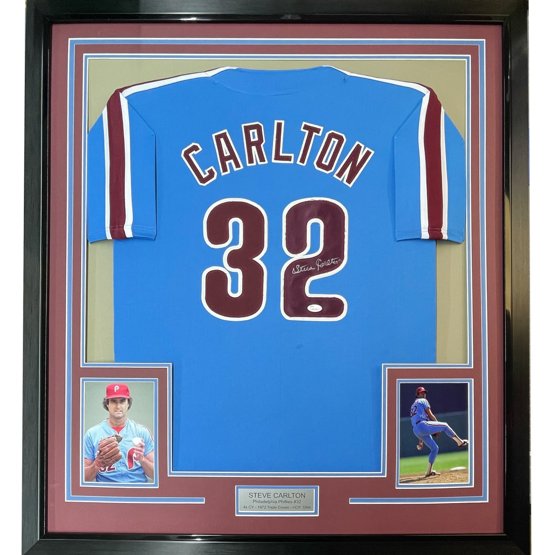 Framed Steve Carlton signed Phillies blue jersey JSA COA 33x42 (1 of 2)