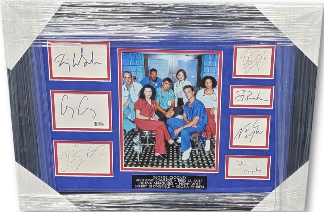 ER Cast Autographed Cuts Framed Photo with Clooney Edwards Beckett Authenticated: ER Cast Autographed Cuts Framed Photo with Clooney Edwards Beckett Authenticated This stunning framed display features authentic signatures from the beloved cast of the iconic television series ER, in
