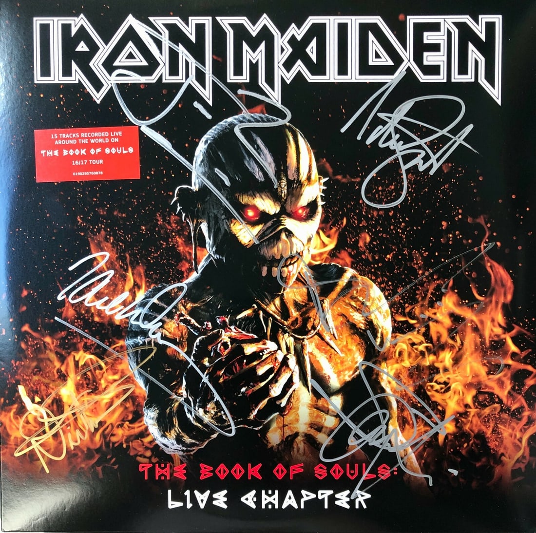 Iron Maiden Book of Souls Album Signed by Entire Band: Iron Maiden Book of Souls Album Signed by Entire Band This rare Iron Maiden "Book of Souls" album is a must-have collector's item. It features the signatures of all six band members--Bruce Dickinson, 
