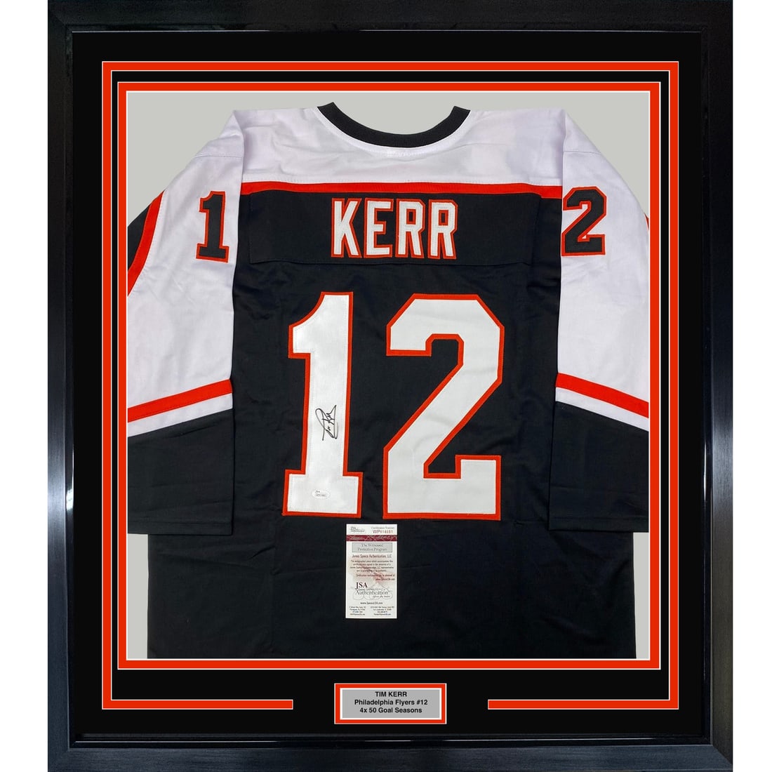 Framed Autographed Tim Kerr Philadelphia Flyers Jersey JSA COA 33x42 (1 of 2)