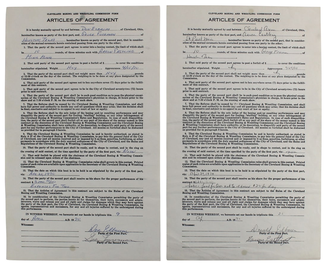 1970 Boxing Fight Contract 8.5x14 Signed by Foreman and Eastling Beckett (1 of 10)