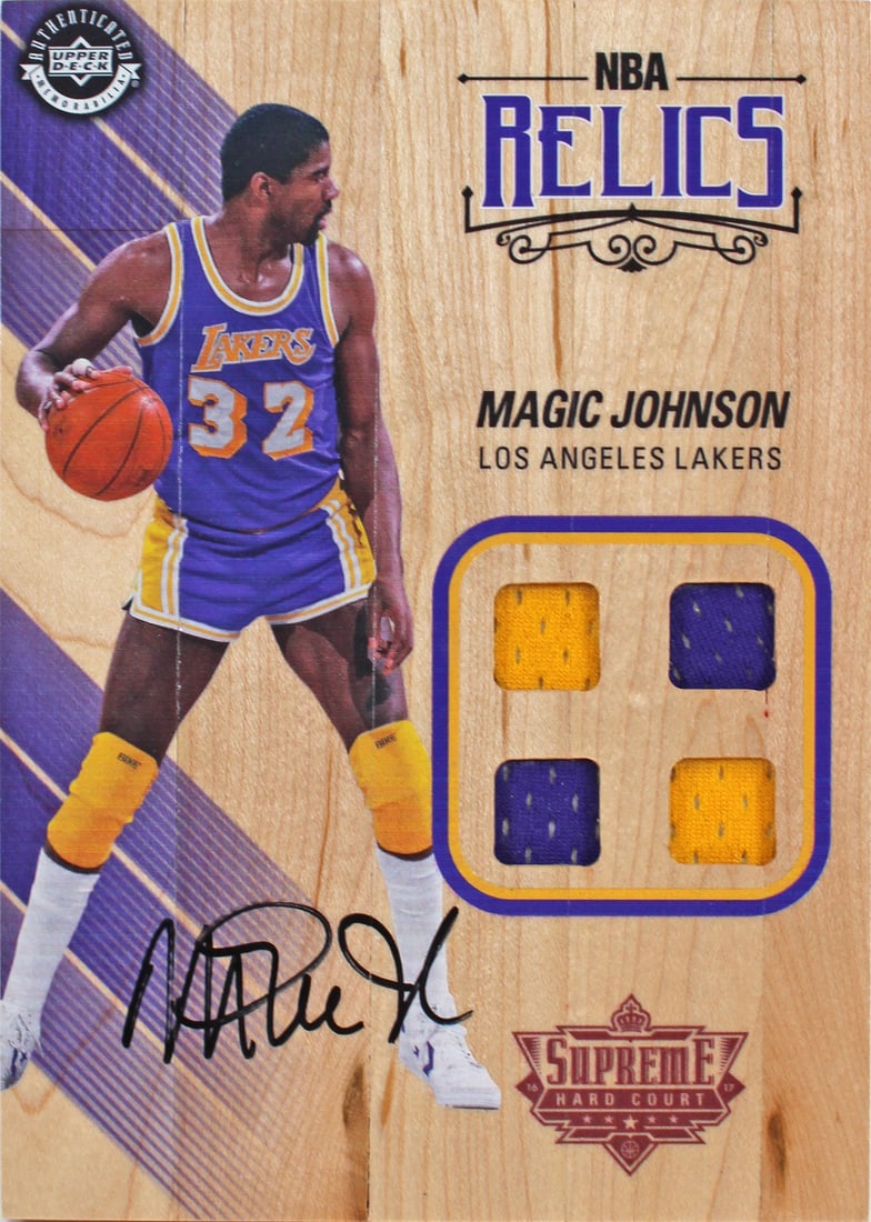 Autographed 5x7 Upper Deck Supreme Hard Court Card Magic Johnson Beckett MJ09977: Autographed 5x7 Upper Deck Supreme Hard Court Card Magic Johnson Beckett MJ09977 Autographed 5x7 Upper Deck Supreme Hard Court card signed by Magic Johnson of the Los Angeles Lakers. It is an original