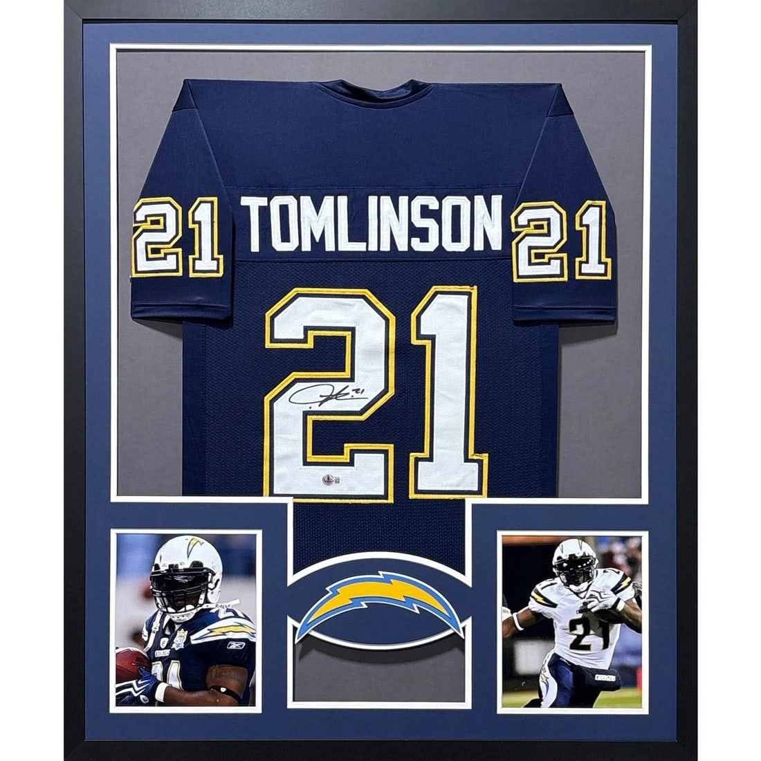 Beckett Authenticated LaDainian Tomlinson Chargers Framed Jersey: Beckett Authenticated LaDainian Tomlinson Chargers Framed Jersey This is a framed LaDainian Tomlinson jersey, autographed and authenticated by Beckett. The jersey features detailed framing and the tea