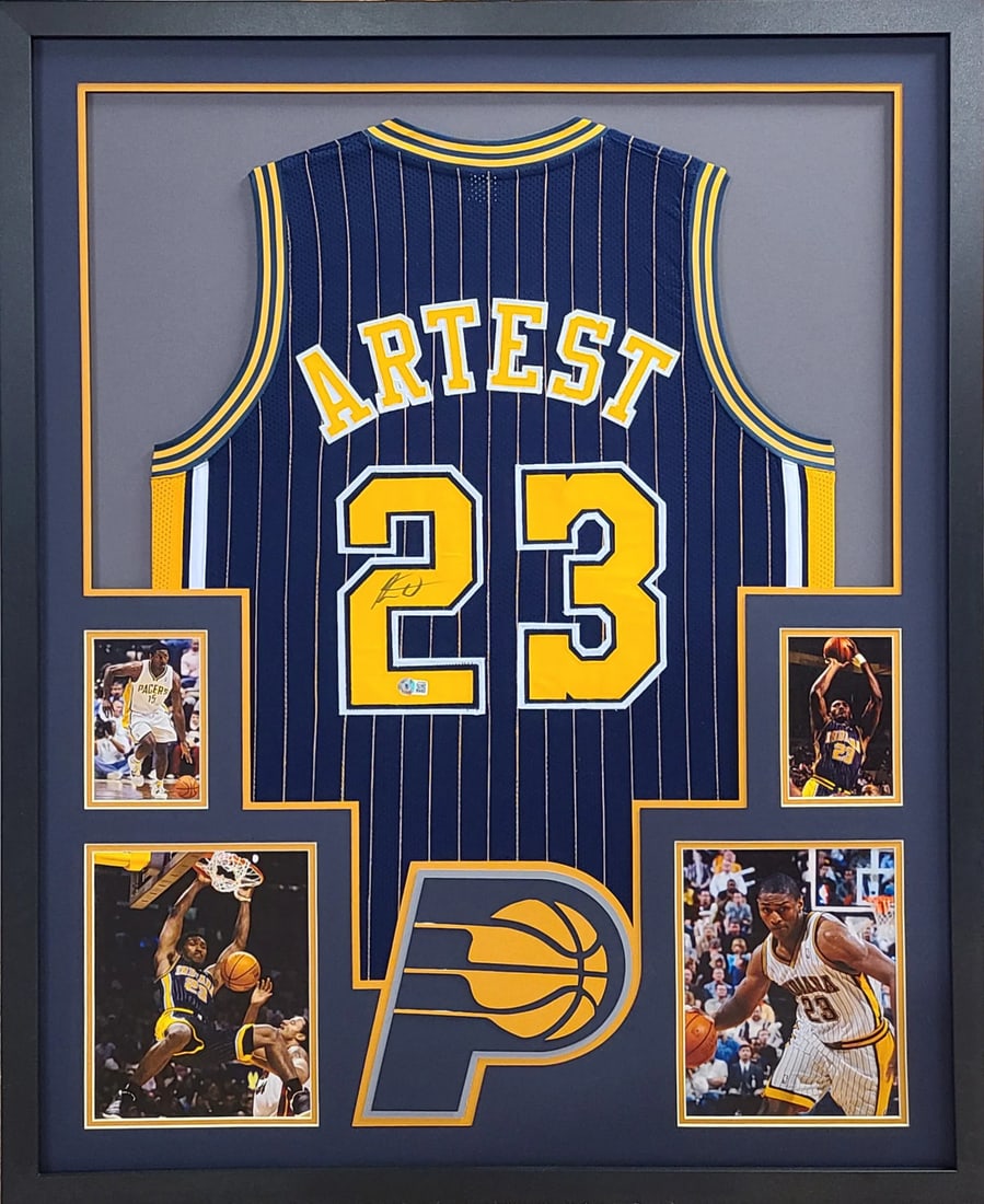 Ron Artest Signed Framed Jersey Indiana Pacers Beckett Authenticated: Ron Artest Signed Framed Jersey Indiana Pacers Beckett Authenticated This framed jersey features the autograph of Ron Artest, a notable player for the Indiana Pacers. Authenticated by Beckett, a leade