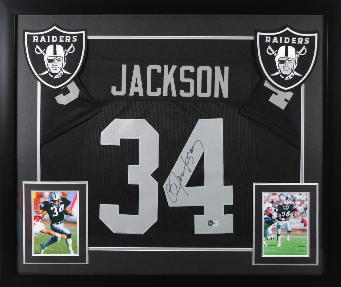 Framed Oakland Raiders Bo Jackson signed black pro style jersey BAS (1 of 2)