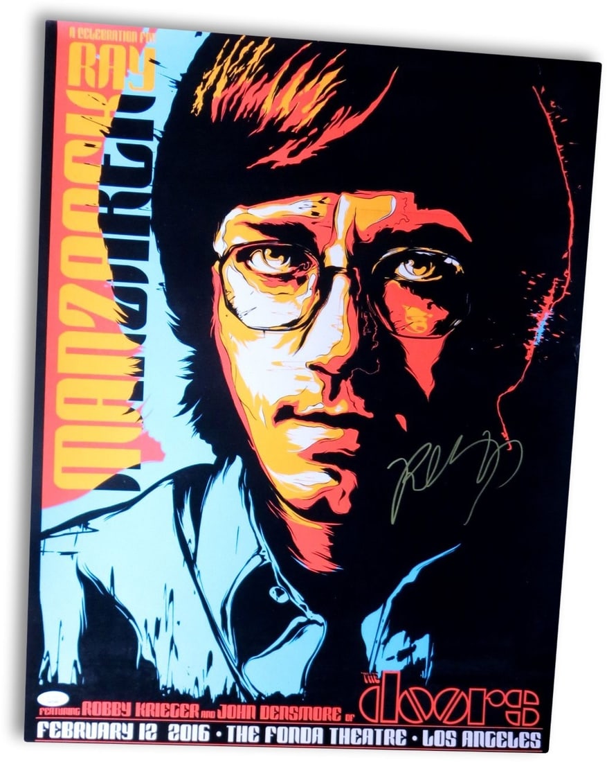 The Doors poster signed by Robby Krieger 18X24 JSA: The Doors poster signed by Robby Krieger 18X24 JSA This is an original 18x24 poster autographed by Robby Krieger of The Doors. The signature has been authenticated by James Spence Authentication (JSA)