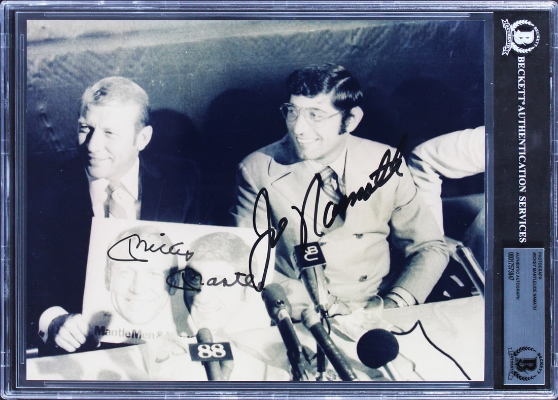 Mickey Mantle Joe Namath Signed 8x10 Photo Beckett Authenticated Slabbed: Mickey Mantle Joe Namath Signed 8x10 Photo Beckett Authenticated Slabbed This authentic 8x10 photo features the signatures of legendary athletes Mickey Mantle and Joe Namath. Both icons have personall