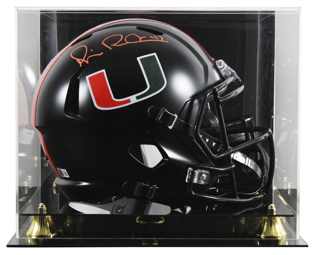 Michael Irvin Autographed Miami Hurricanes 2017 Black Speed Replica Helmet With Case BAS: Michael Irvin Autographed Miami Hurricanes 2017 Black Speed Replica Helmet With Case BAS This is a pre-owned 2017 Alternate Black Full Size Speed Replica Helmet featuring the Miami Hurricanes, persona