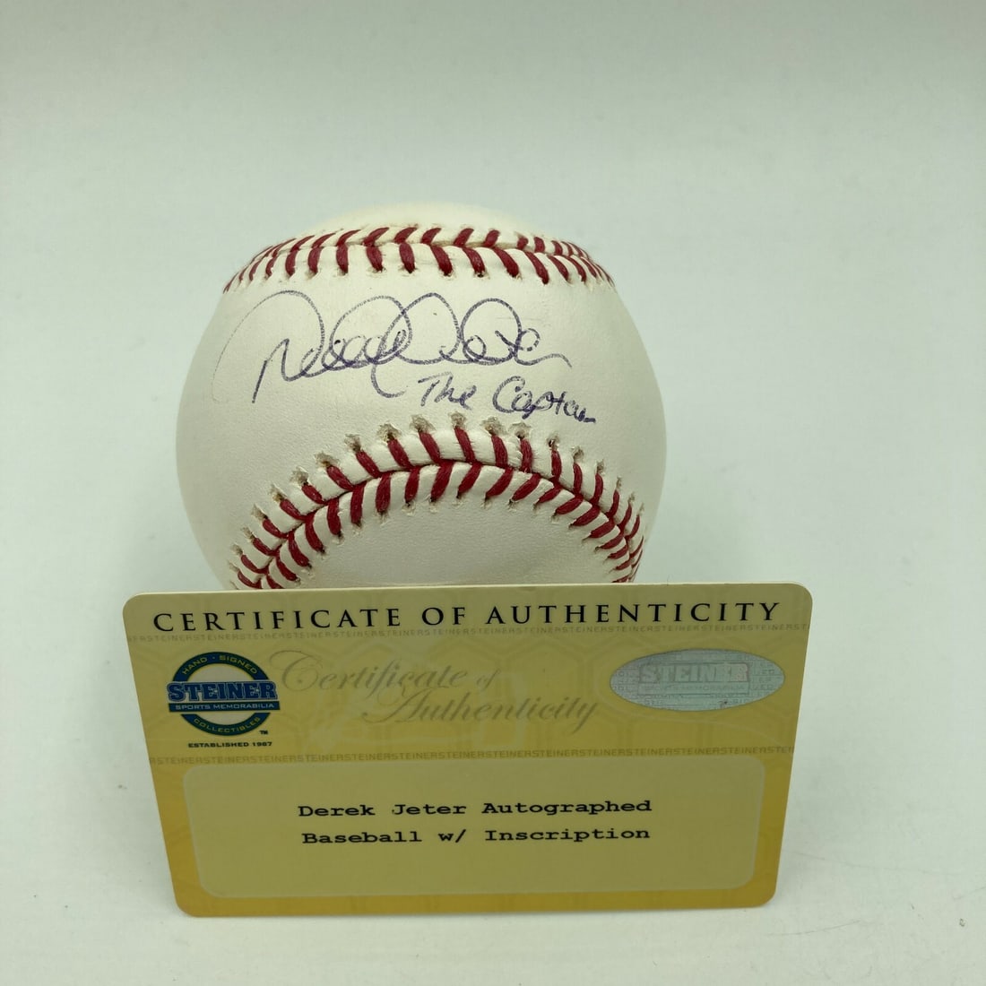 Derek Jeter Signed Inscribed Baseball Major League Steiner COA: Derek Jeter Signed Inscribed Baseball Major League Steiner COA Celebrate the legacy of Hall of Fame shortstop Derek Jeter with this signed and inscribed Official Allan H. Selig Major League Baseball. 