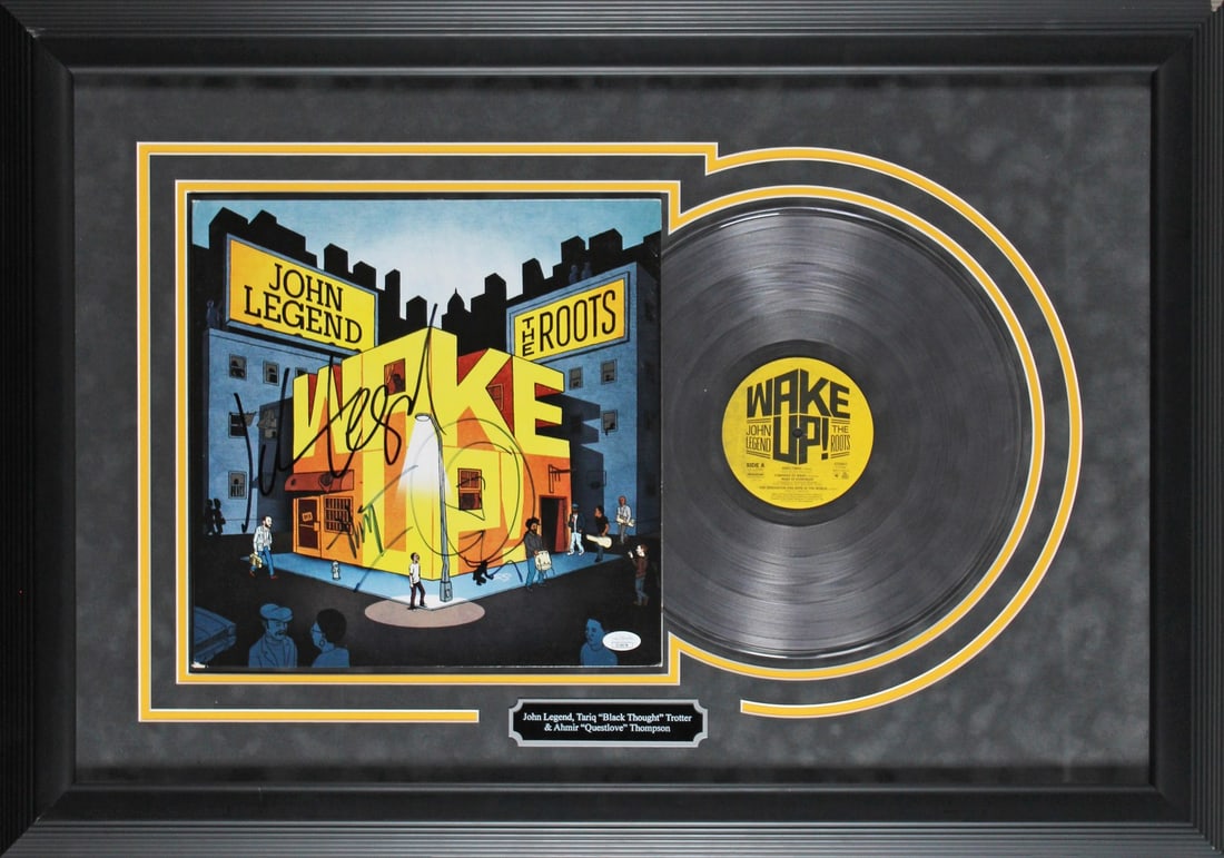 Framed Wake Up Album Cover with Vinyl Signed by John Legend Questlove Black Thought JSA (1 of 2)