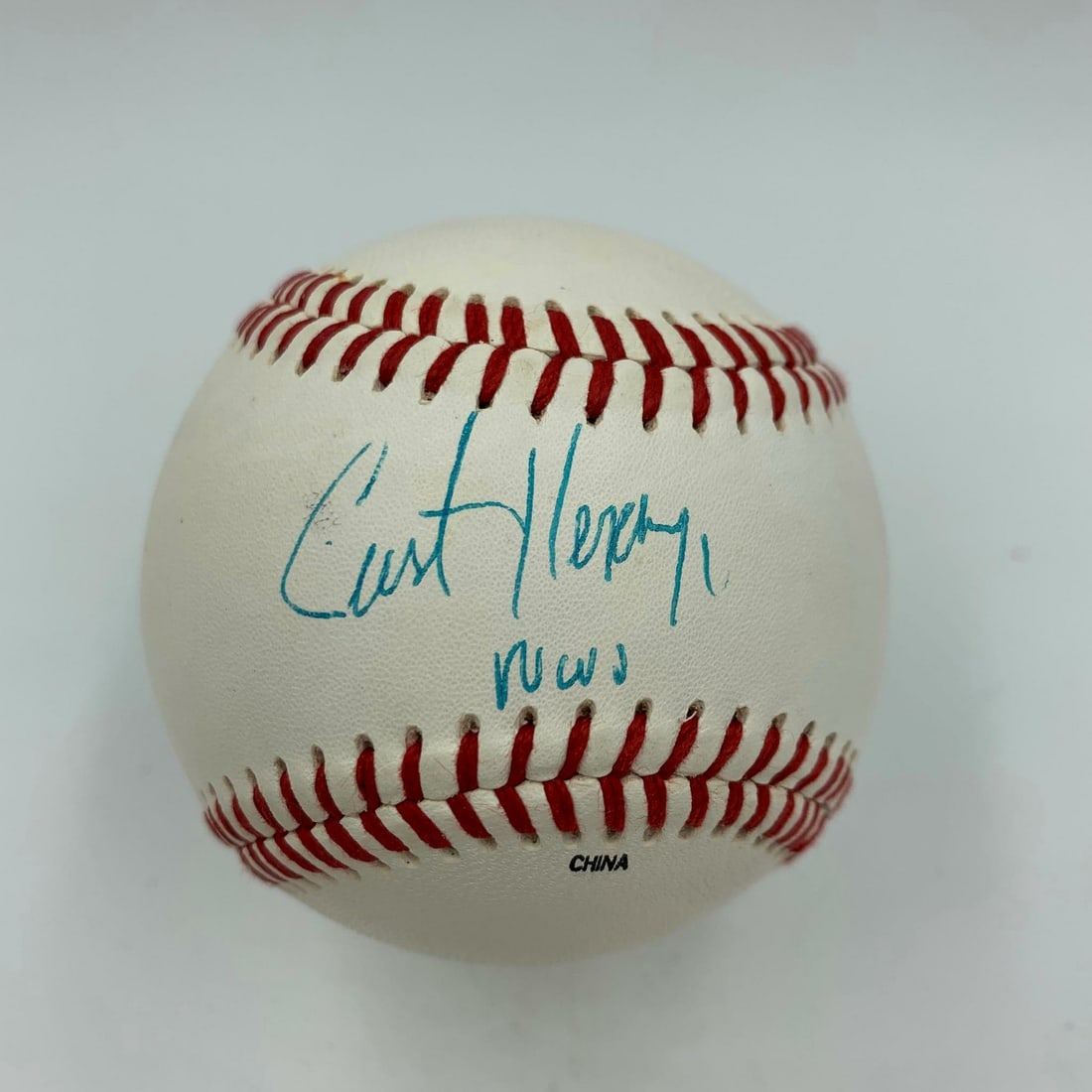 Rare Curt Hennig Signed Baseball WWE with JSA Authentication: Rare Curt Hennig Signed Baseball WWE with JSA Authentication This rare baseball is signed by the legendary wrestler Curt Hennig, known for his remarkable career in WWE. The autograph has been authenti