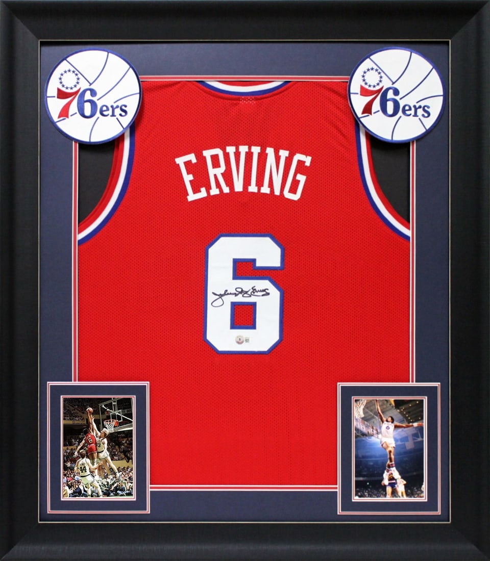 Julius Erving Signed Framed Jersey Philadelphia 76ers Beckett Authenticated: Julius Erving Signed Framed Jersey Philadelphia 76ers Beckett Authenticated This authentic red pro style framed jersey has been personally signed by basketball legend Julius "Dr. J" Erving, a standout