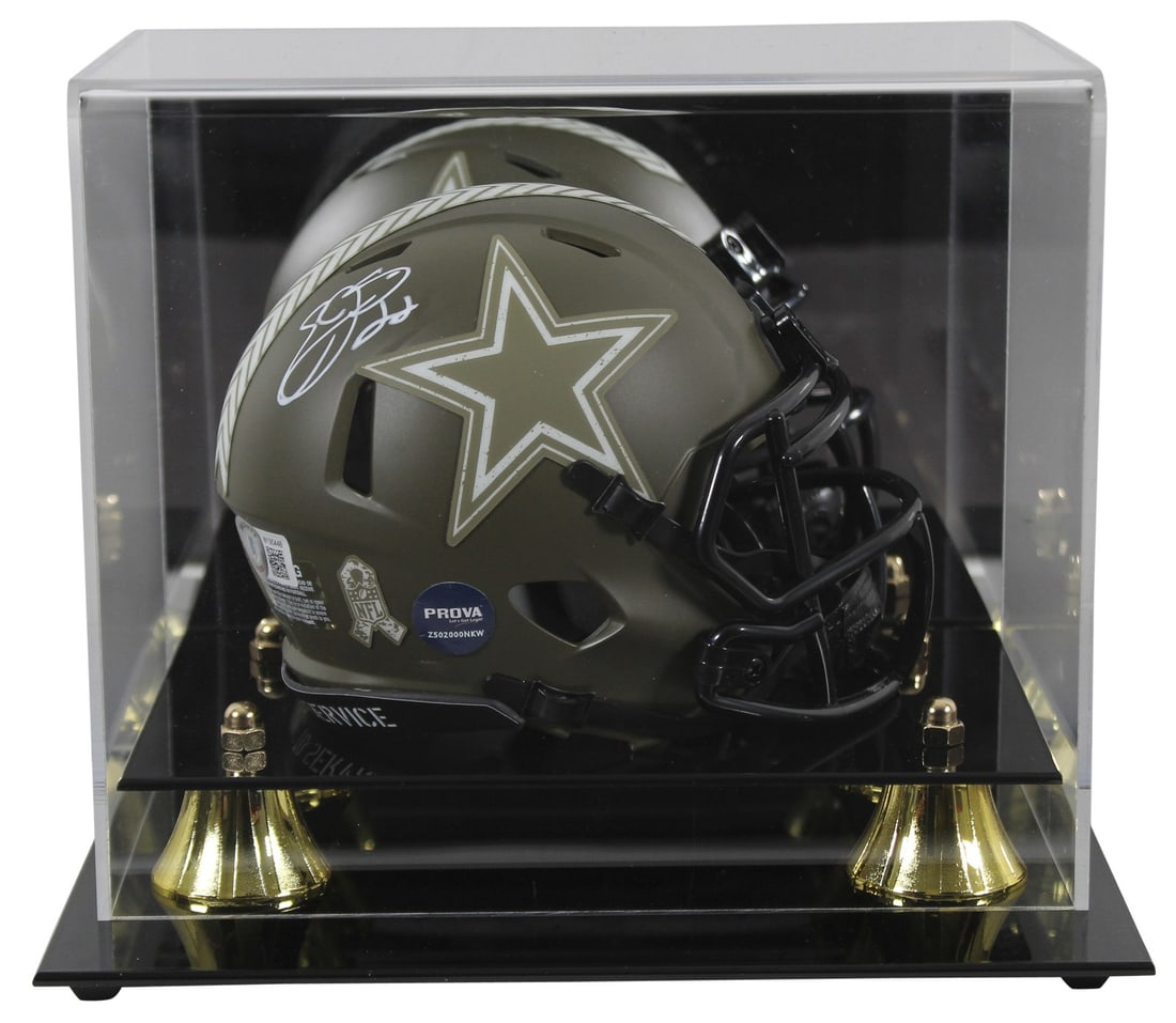 Emmitt Smith Signed Dallas Cowboys Salute To Service Mini Helmet with Display Case BAS (1 of 3)