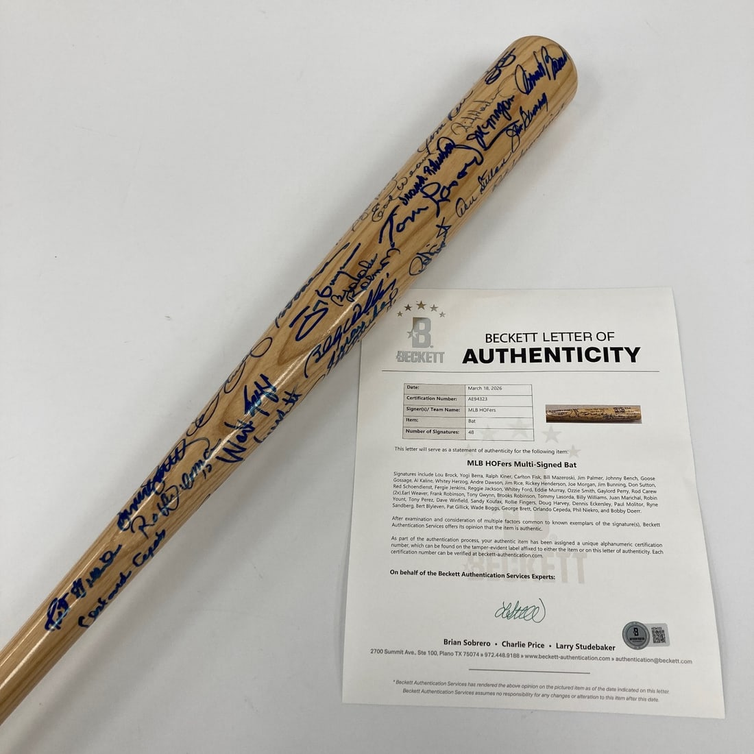 Louisville Slugger Hall of Fame bat 48 signatures Sandy Koufax BAS (1 of 12)