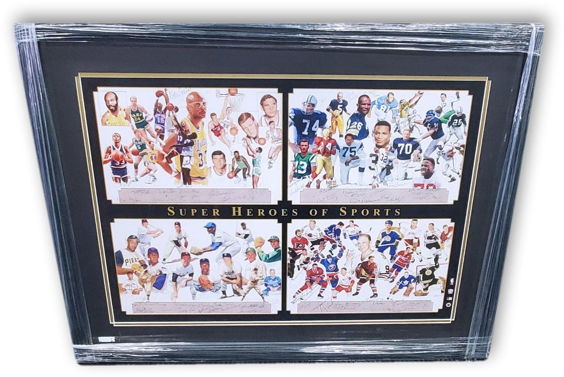 59 Signatures Multi-Sport Photo Super Heroes of Sports GAI Authenticated: 59 Signatures Multi-Sport Photo Super Heroes of Sports GAI Authenticated This remarkable multi-sport piece showcases 59 signatures from legendary athletes, including Kareem Abdul-Jabbar and Willie Sta