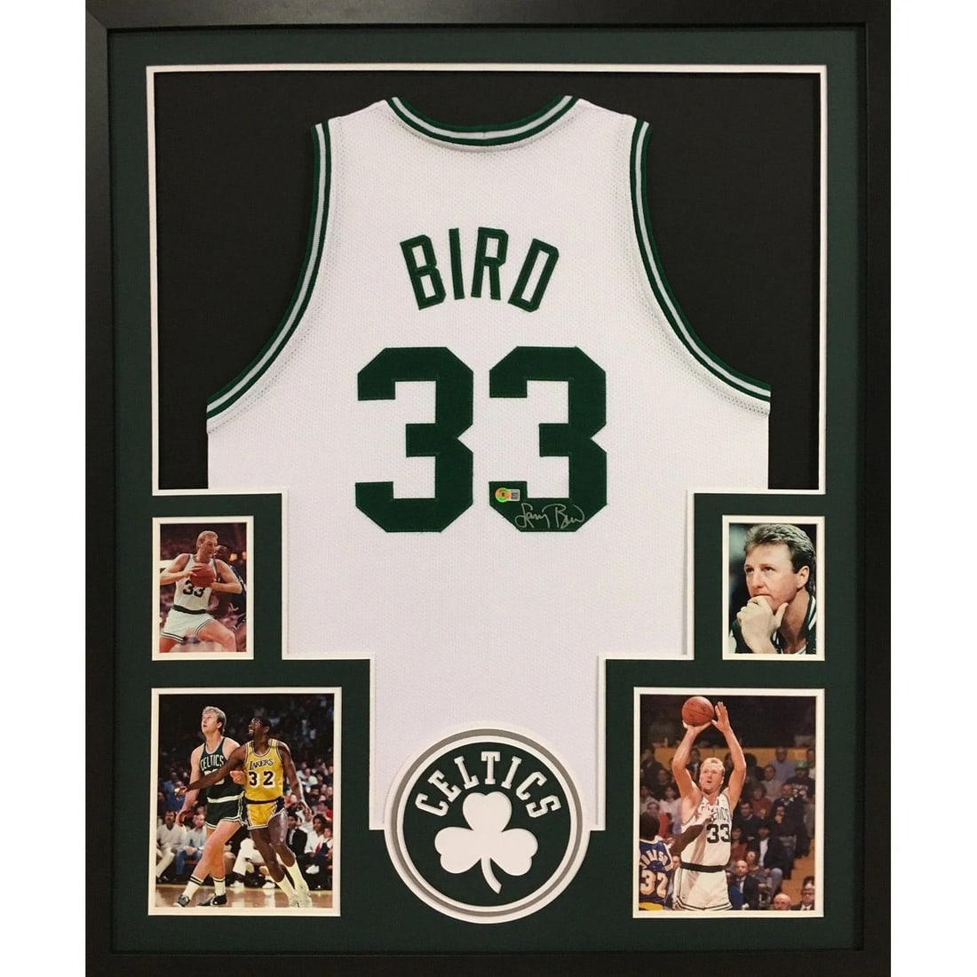 Larry Bird Autographed Framed Jersey Boston Celtics Beckett Certified: Larry Bird Autographed Framed Jersey Boston Celtics Beckett Certified Celebrate the legacy of Larry Bird with this autographed framed jersey. This exquisite piece features a Boston Celtics jersey sign