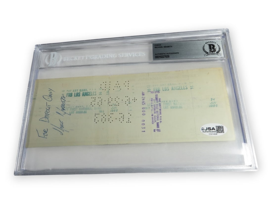 Bank Check Signed by Michael Nesmith of The Monkees Beckett Authenticated (1 of 4)
