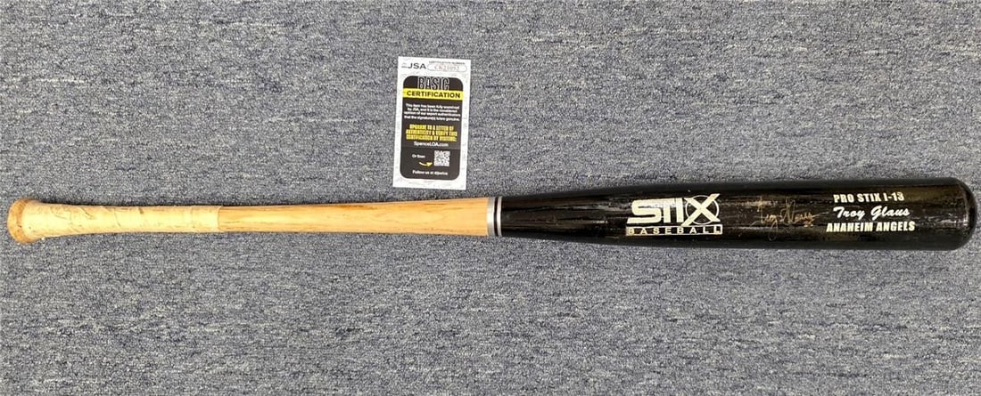 Anaheim Angels Pro Stix I-13 Bat Signed by Troy Glaus JSA Authenticated: Anaheim Angels Pro Stix I-13 Bat Signed by Troy Glaus JSA Authenticated This Anaheim Angels Pro Stix I-13 game model bat has been signed by Troy Glaus. The autograph is authenticated by James Spence A