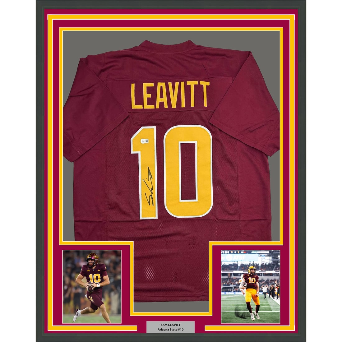 Sam Leavitt Signed Arizona State Jersey Framed 35x39 With Beckett COA: Sam Leavitt Signed Arizona State Jersey Framed 35x39 With Beckett COA This is a professionally framed and matted Arizona State Sun Devils jersey autographed by Sam Leavitt. The display includes two 5x
