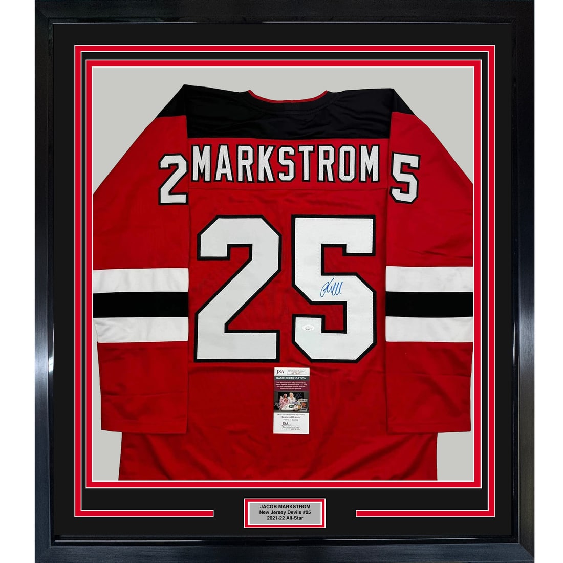 Framed Jacob Markstrom Autographed Jersey New Jersey Devils JSA COA 35x39 (1 of 2)