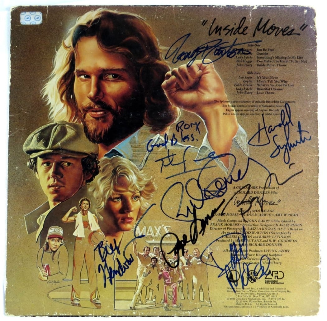 Beckett Authenticated Inside Moves cast signed laserdisc cover: Beckett Authenticated Inside Moves cast signed laserdisc cover This is an original laserdisc cover for the film "Inside Moves," autographed by multiple cast and crew members. Signatures include Pepe S