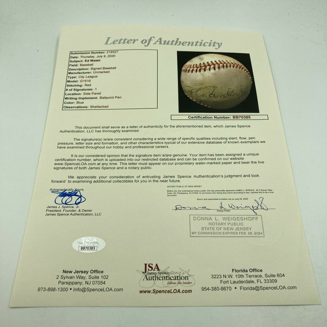 Ed Walsh signed MLB baseball JSA authenticated - 4