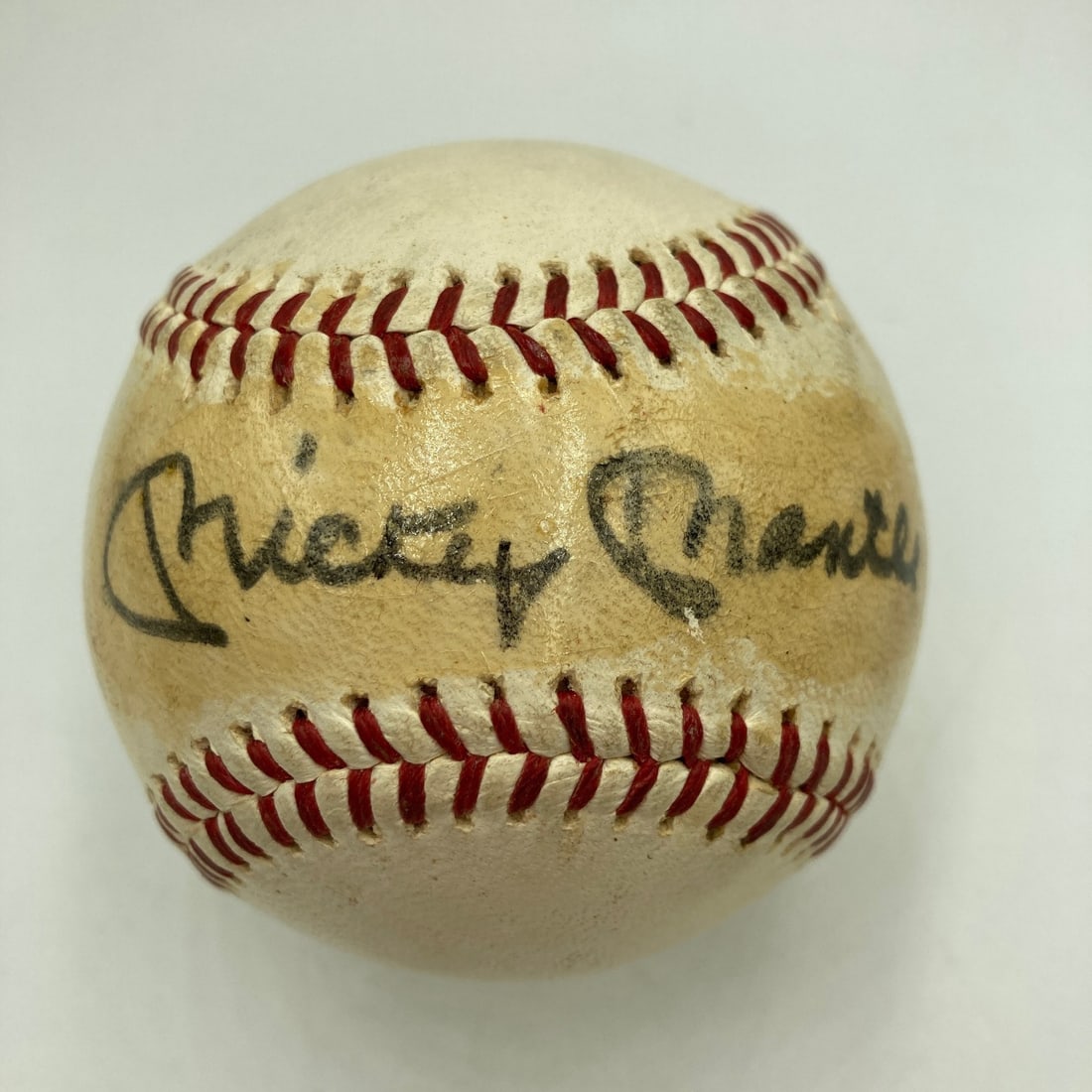 Mickey Mantle autographed American League Joe Cronin baseball JSA letter: Mickey Mantle autographed American League Joe Cronin baseball JSA letter This is an original baseball from the 1960s American League, signed by Mickey Mantle during his playing days. It includes James