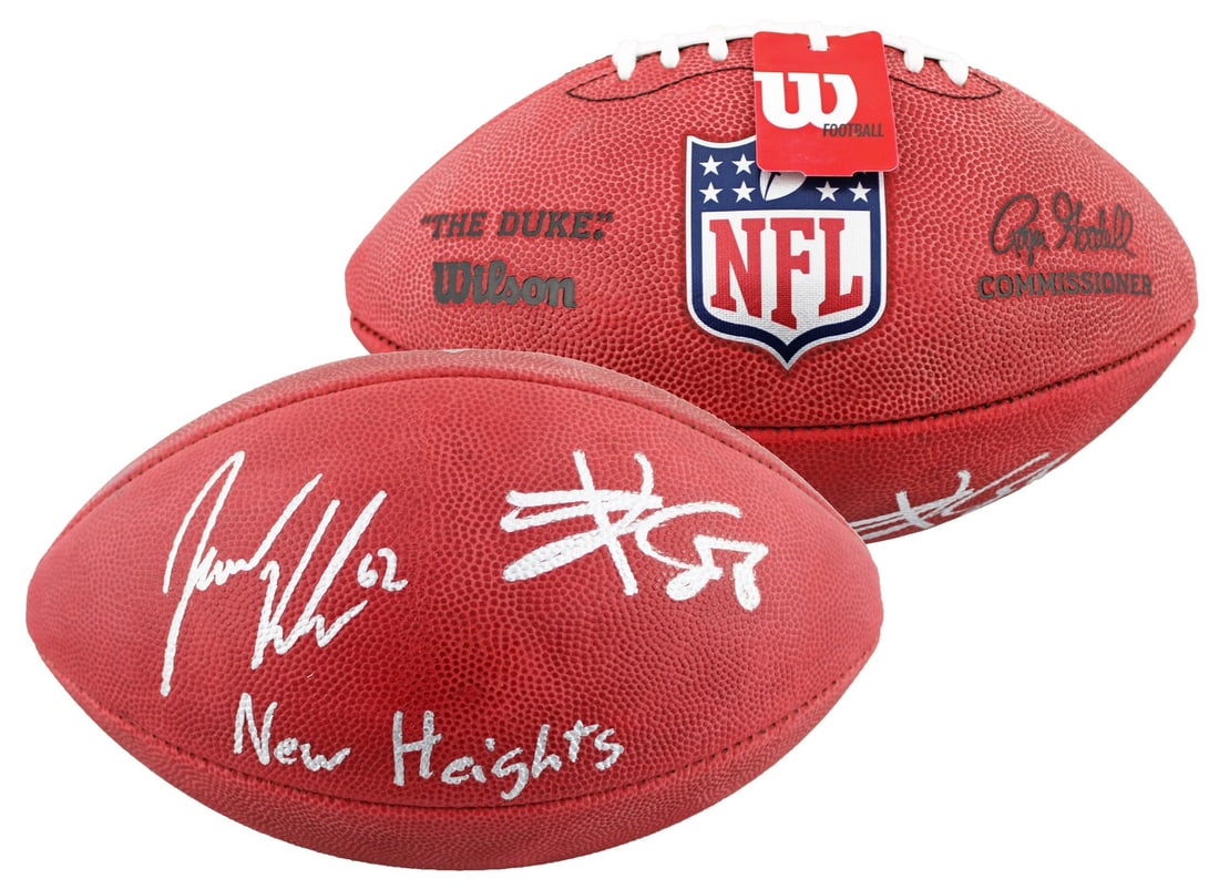 Travis & Jason Kelce Signed NFL Football New Heights BAS PSA/DNA: Travis & Jason Kelce Signed NFL Football New Heights BAS PSA/DNA This Official Wilson 2020 "The Duke" NFL Football is a unique collectible personally signed by NFL stars Travis Kelce and Jason Kelce. 