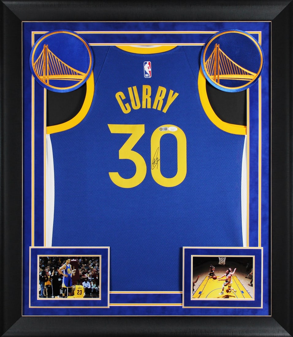 Stephen Curry Signed Blue Nike Icon Edition Framed Jersey JSA COA: Stephen Curry Signed Blue Nike Icon Edition Framed Jersey JSA COA Celebrate the legacy of Stephen Curry with this autographed Blue Nike Icon Edition Swingman Framed Jersey. Personally signed by Curry,