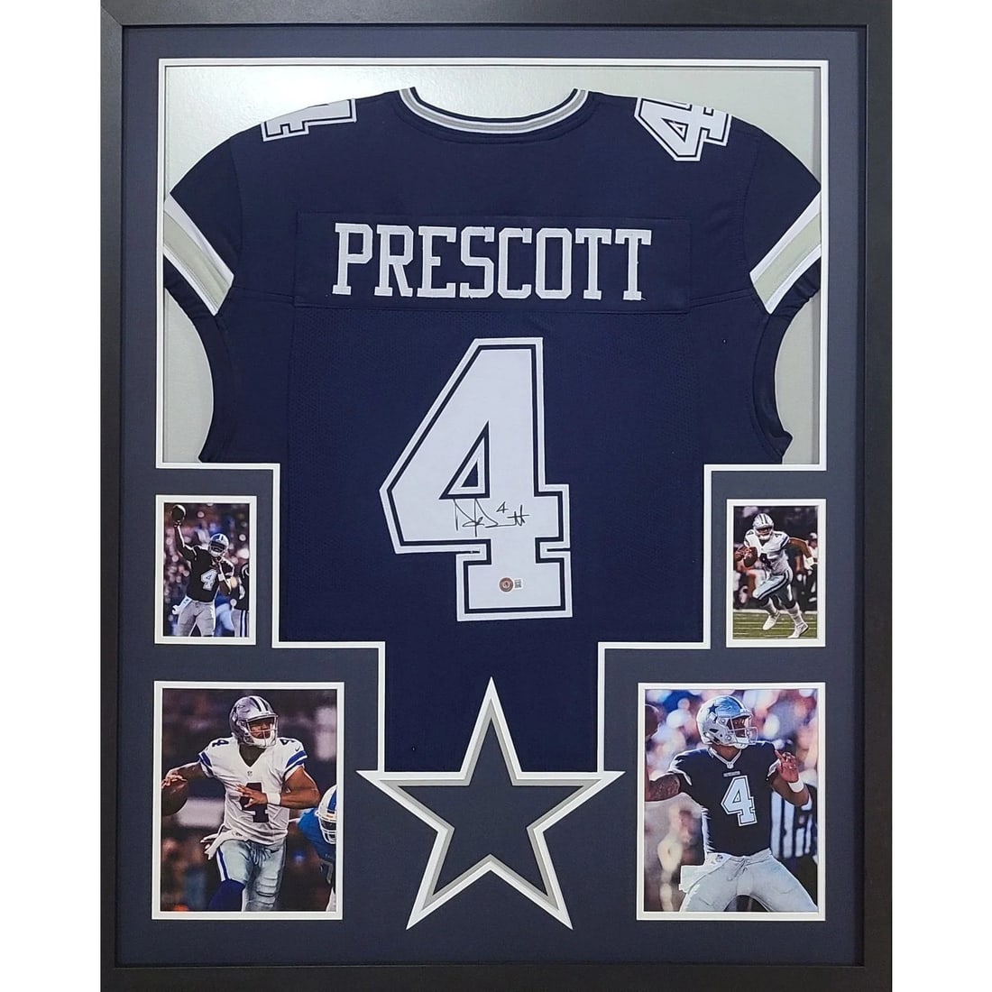 Dak Prescott Autographed Framed Jersey Dallas Cowboys Beckett Authenticated: Dak Prescott Autographed Framed Jersey Dallas Cowboys Beckett Authenticated This autographed Dak Prescott jersey is beautifully framed and authenticated by Beckett, one of the leading names in sports 