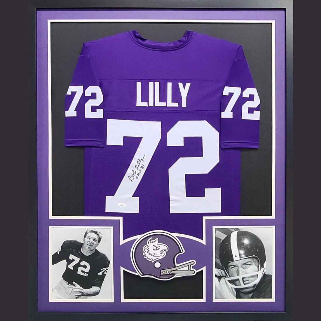 Framed TCU Horned Frogs Jersey Signed by Bob Lilly JSA Authenticated: Framed TCU Horned Frogs Jersey Signed by Bob Lilly JSA Authenticated This framed TCU Hornfrogs jersey is autographed by Bob Lilly and comes with JSA certification and a tamper-proof sticker. The jerse