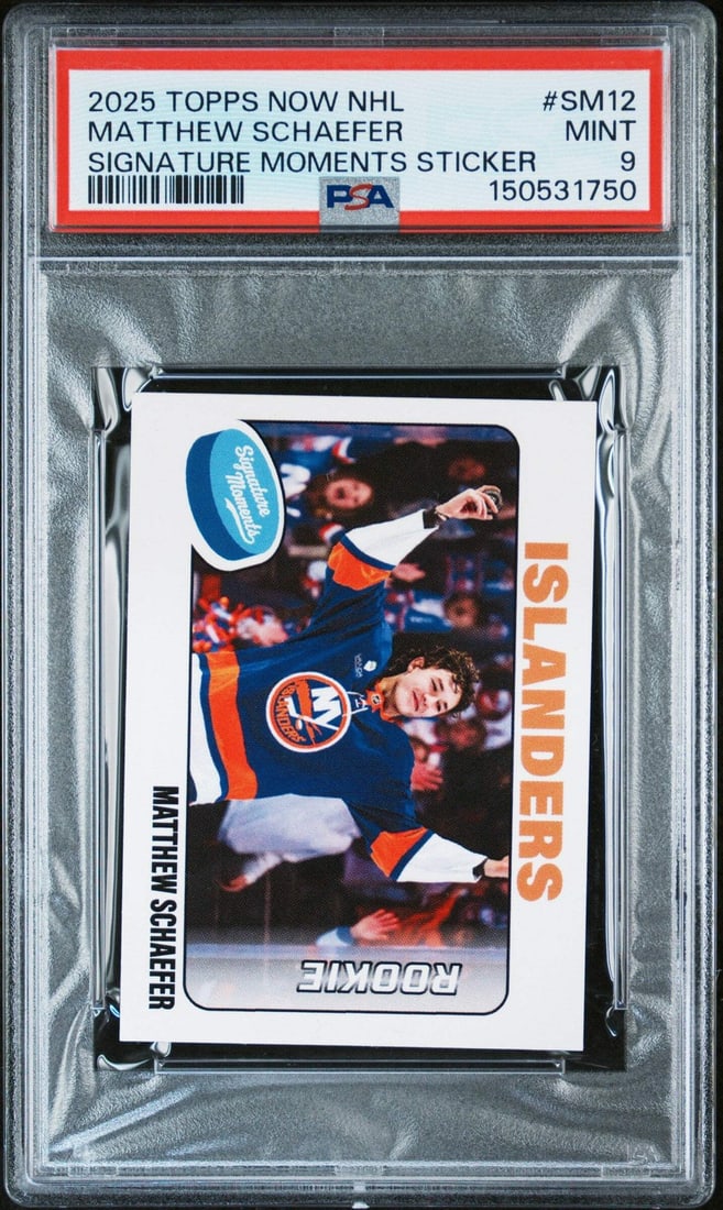 PSA 9 2025 Topps Now Matthew Schaefer Rookie Signature Moments NHL Card (1 of 2)