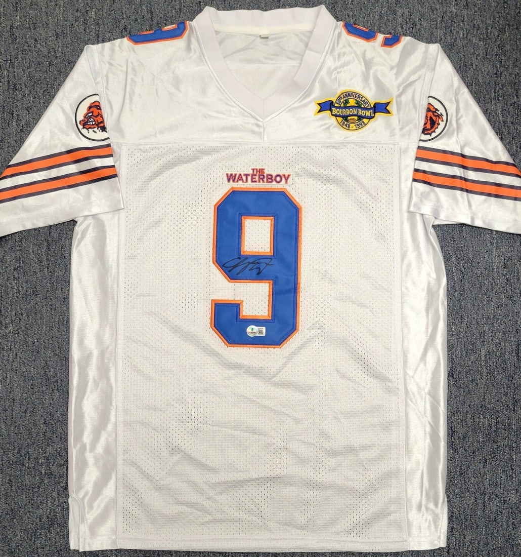 Bobby Boucher Waterboy Jersey Signed by Adam Sandler Beckett Authenticated: Bobby Boucher Waterboy Jersey Signed by Adam Sandler Beckett Authenticated This Waterboy Bobby Boucher jersey features the authentic autograph of Adam Sandler. The signature has been verified by Becke