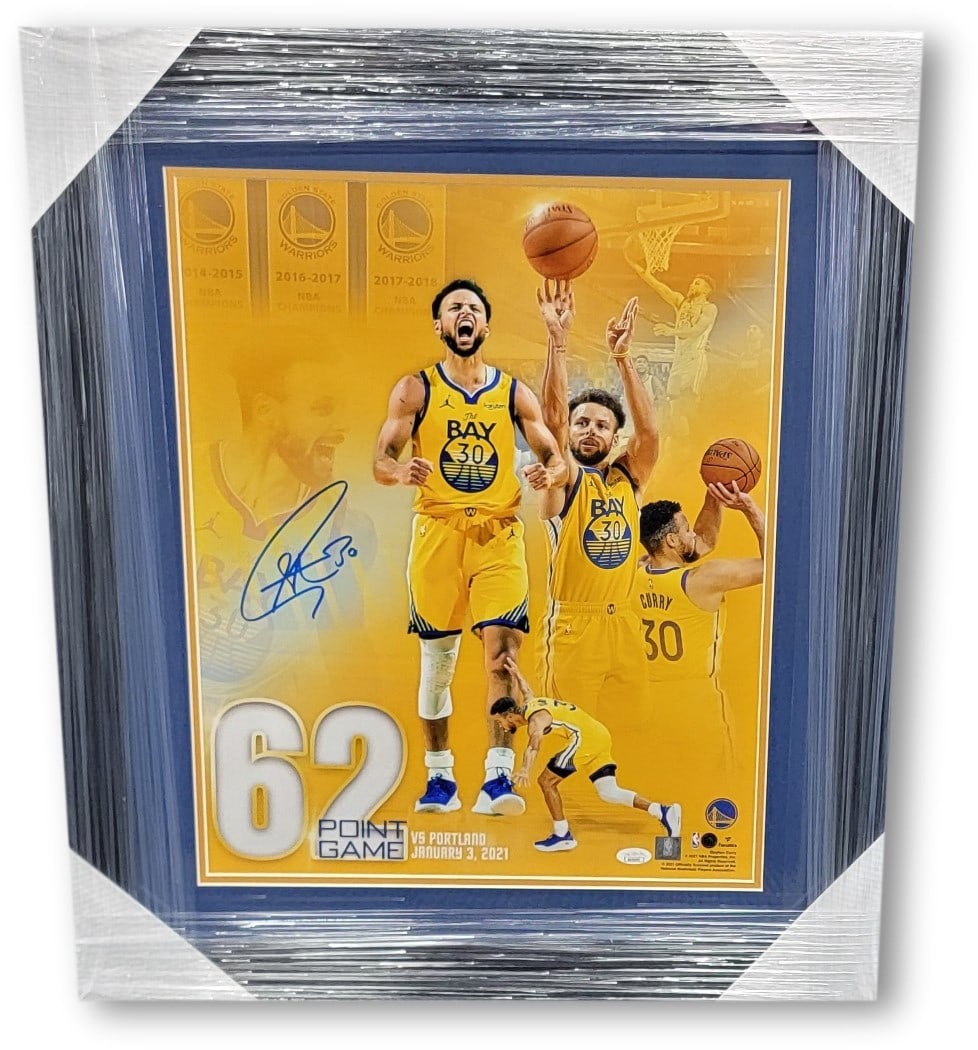 Stephen Curry Signed 16x20 Photo Framed JSA Authenticated Golden State Warriors: Stephen Curry Signed 16x20 Photo Framed JSA Authenticated Golden State Warriors This stunning 16" x 20" photograph captures Stephen Curry in action, beautifully framed to enhance any sports memorabili