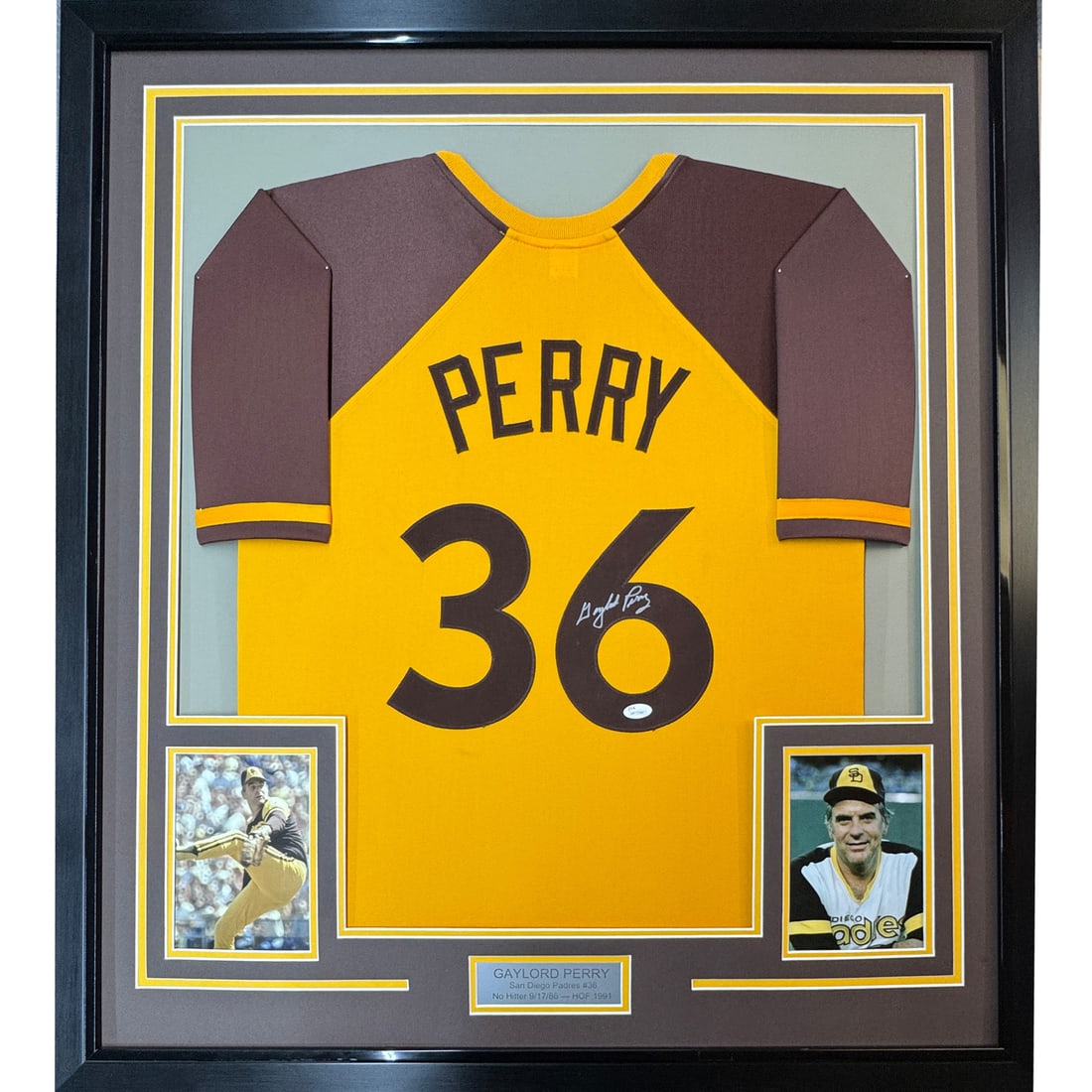Framed Gaylord Perry Yellow Padres Jersey 33x42 JSA COA (1 of 2)