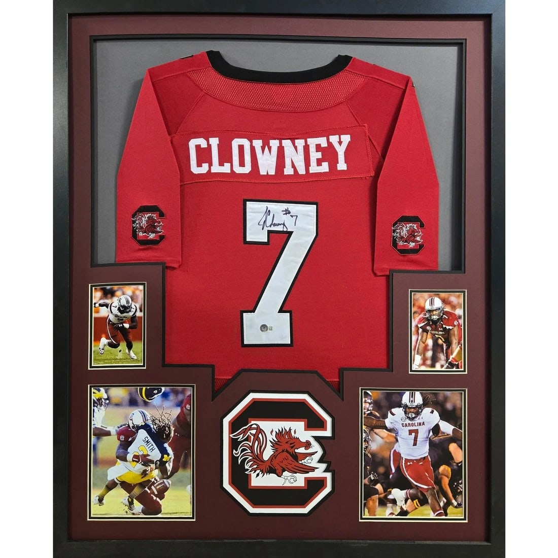Jadeveon Clowney Signed Framed Jersey Beckett Authenticated South Carolina: Jadeveon Clowney Signed Framed Jersey Beckett Authenticated South Carolina This autographed Jadeveon Clowney framed jersey showcases a striking red color, featuring intricate details on the framing an