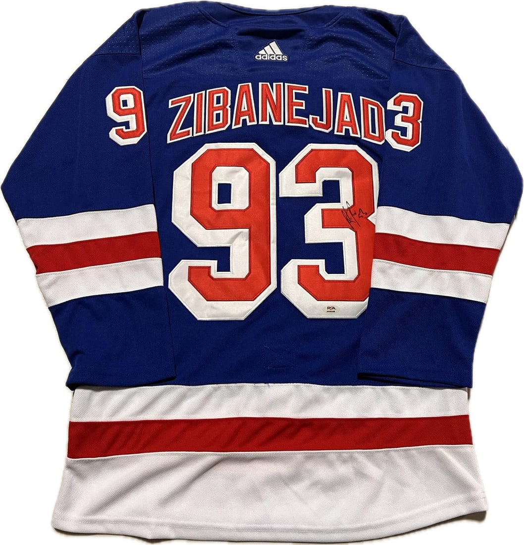 Autographed New York Rangers Jersey Signed by Mika Zibanejad PSA DNA Authenticated: Autographed New York Rangers Jersey Signed by Mika Zibanejad PSA DNA Authenticated This is a stitched New York Rangers hockey jersey autographed by Mika Zibanejad. The signed jersey has been authentic