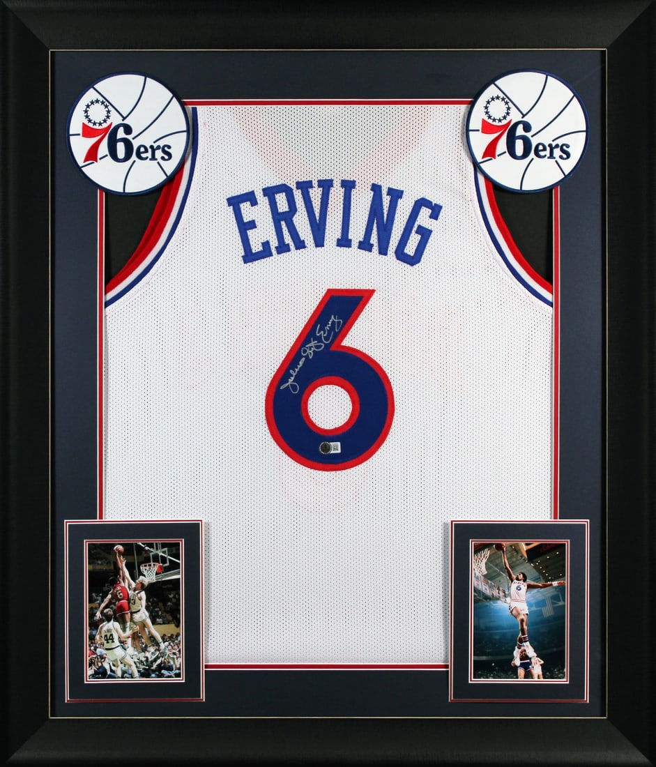 Julius Dr. J Erving Signed White Jersey Framed BAS Authentication: Julius Dr. J Erving Signed White Jersey Framed BAS Authentication Celebrate basketball history with this authentic signed white pro style framed jersey of Julius "Dr. J" Erving, a legendary player for