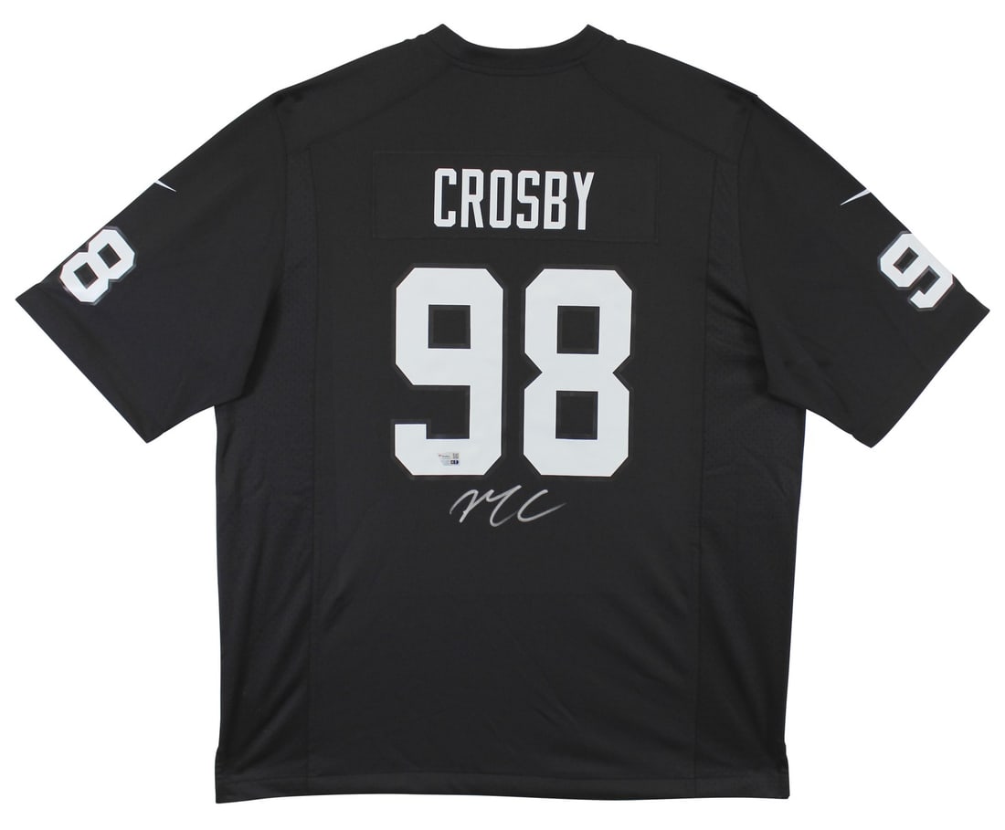 Maxx Crosby Signed Black Nike Raiders Jersey Fanatics Authenticated Autograph: Maxx Crosby Signed Black Nike Raiders Jersey Fanatics Authenticated Autograph This is a pre-owned black Nike Game Jersey, personally autographed by Maxx Crosby of the Las Vegas Raiders. The jersey is 
