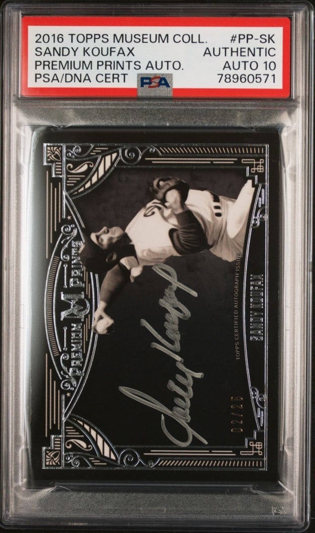 Sandy Koufax 2016 Topps Museum Collection Premium Prints PSA 10 Limited 2/25: Sandy Koufax 2016 Topps Museum Collection Premium Prints PSA 10 Limited 2/25 Celebrate the legacy of Sandy Koufax with this exquisite 2016 Topps Museum Collection Premium Prints baseball card. This li